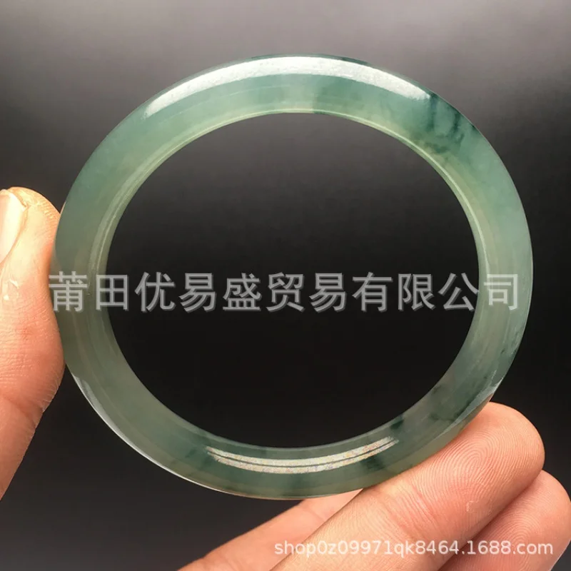 Floating Flowers Sunny Green Background Color Ice-like Thin round Bar Small Blype Jade Bracelet