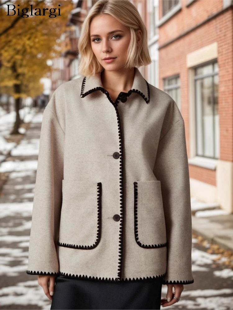 

Autumn Winter Coat Women Print Patchwork Fashion Long Sleeve Ladies Jackets Casual Loose Woman Jackets Coats