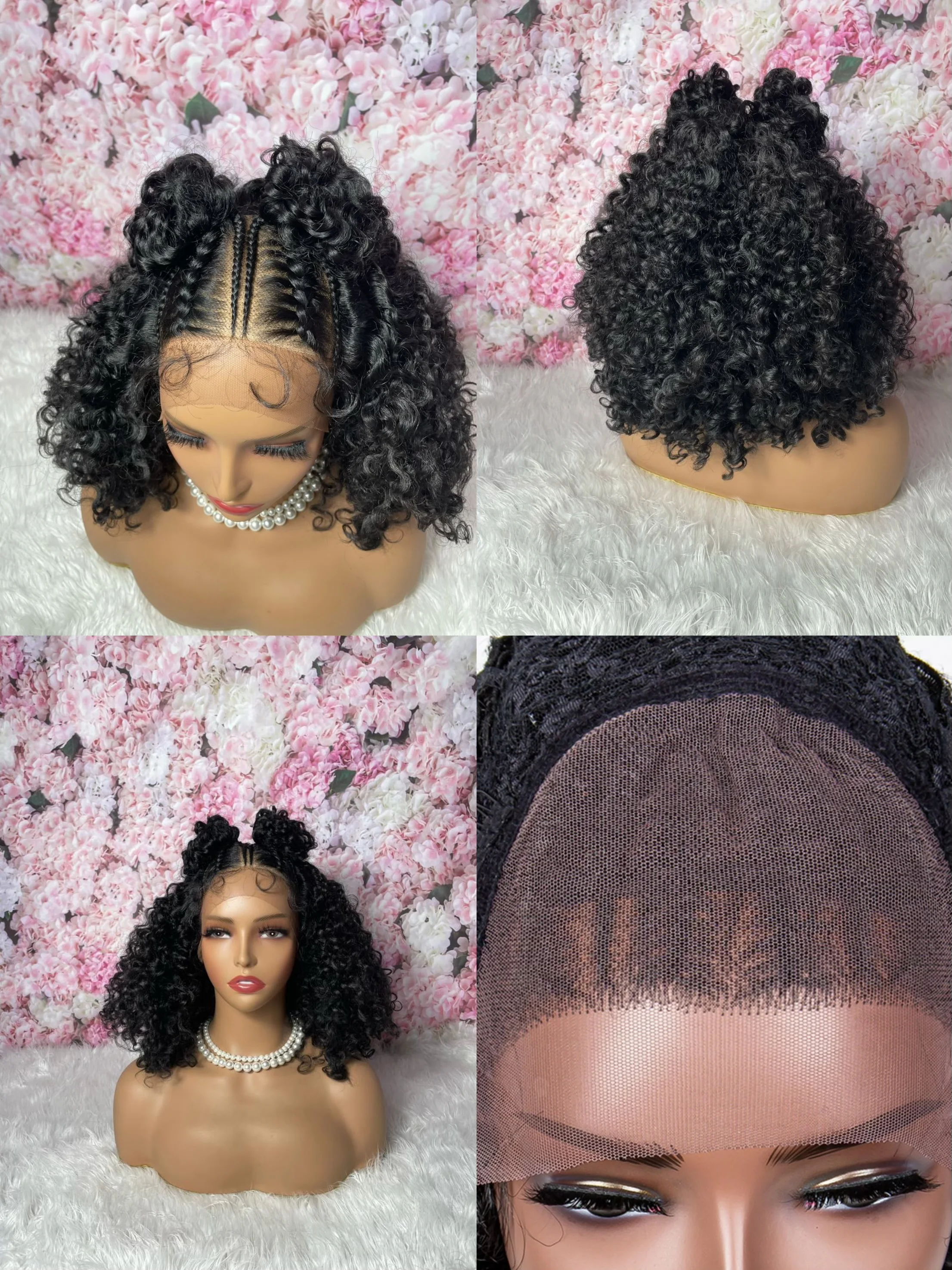 カーリーアフリカンボックスブレイズスタイル合成レースフロントウィッグ、ベビーヘア付き黒人女性用レースフロントウィッグ