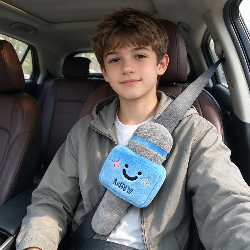 Microphone Plush Car Seat Belt Cover Soft Safety Belt Shoulder Pad Microphone Strap Protector Car Interior Decor Gift Birthday