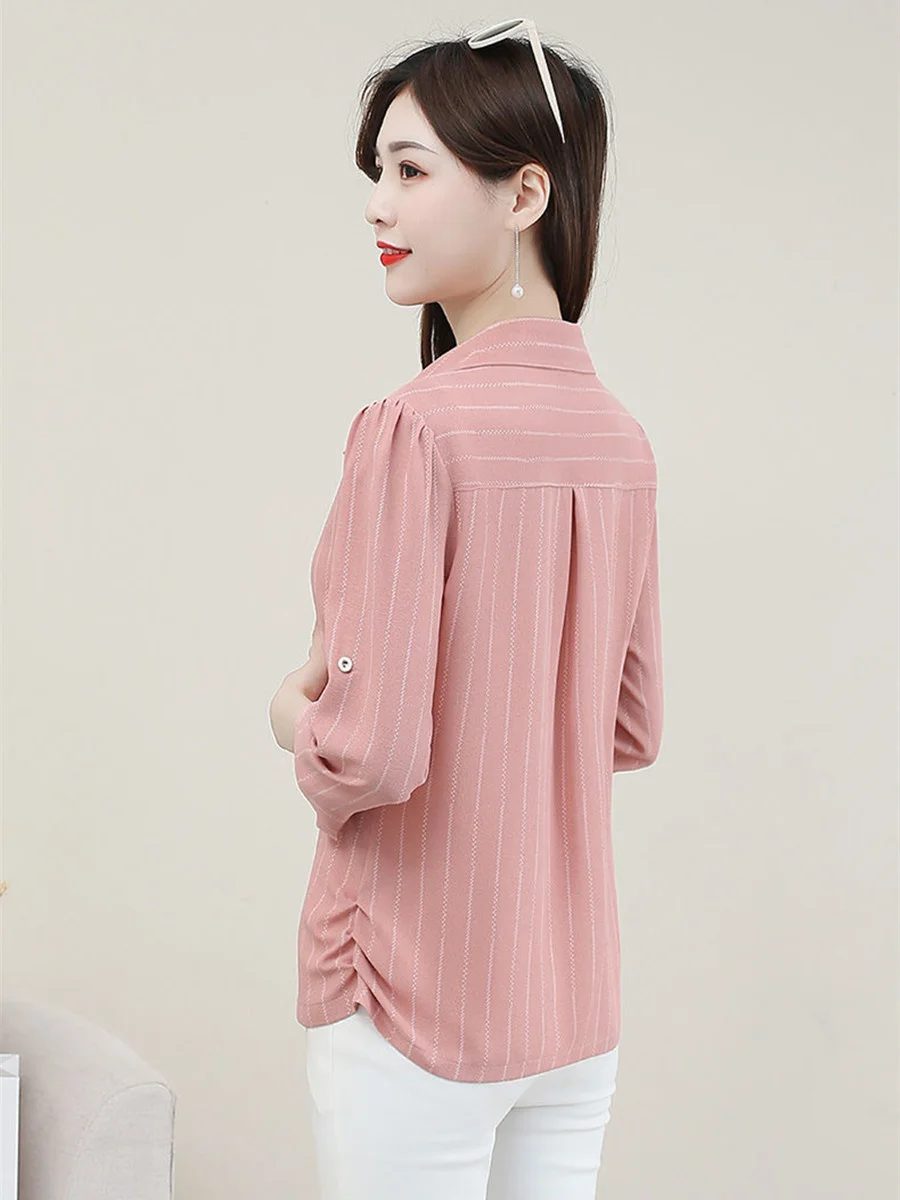 Phụ Nữ Xuân Hè Mùa Xuân Áo Sơ Mi Nữ Thời Trang Tay Lửng Cổ Bẻ Màu Trơn Công Sở Blusas Áo G2332