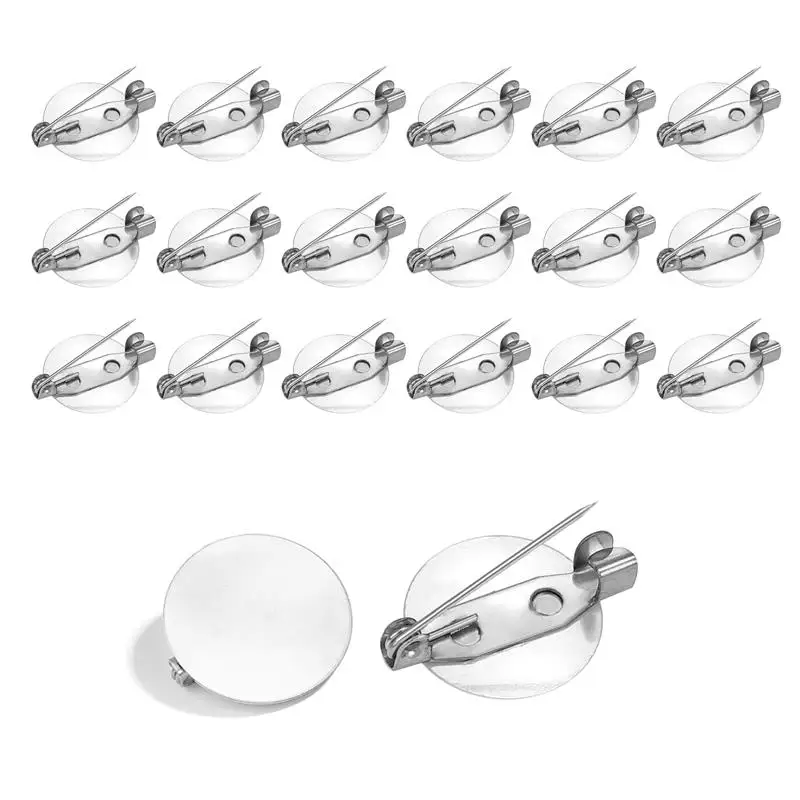 20pcs Silver Round Blank Tray Flat Brooch Base Settings For DIY Jewelry Making Handmade 15/20/25/30mm Brooch Accessories