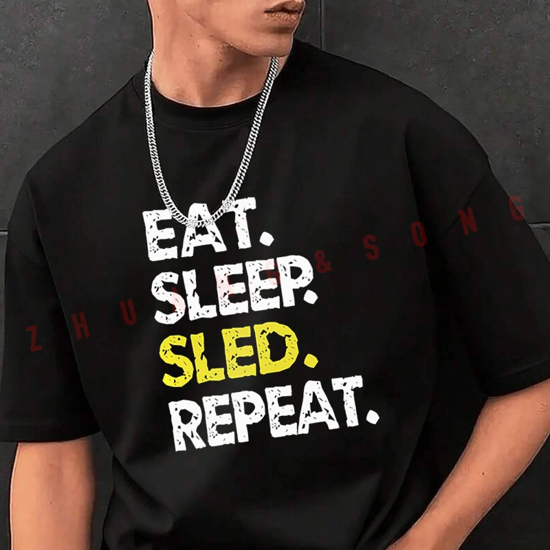 

Футболка «Ешь, спи, катайся на санях, повторяй» в винтажном стиле, однотонная, мужская, забавная, повседневная одежда в стиле Харадзюку