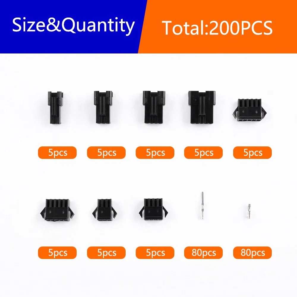 200PCS 2.54mm Pitch 2/3/4/5Pin JST SM Connectors Male and Female Header Plug Housing Pin Connectors Crimp Terminal Adapter