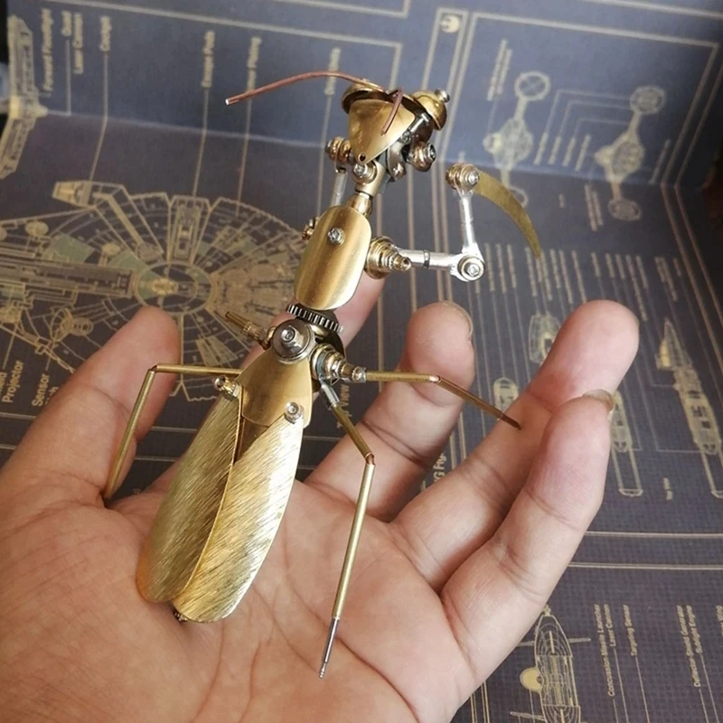 2023 nowy Steampunk mechaniczny owad metalowy model Big Mantis ręcznie robiona kreatywna dekoracja rzemieślnicza