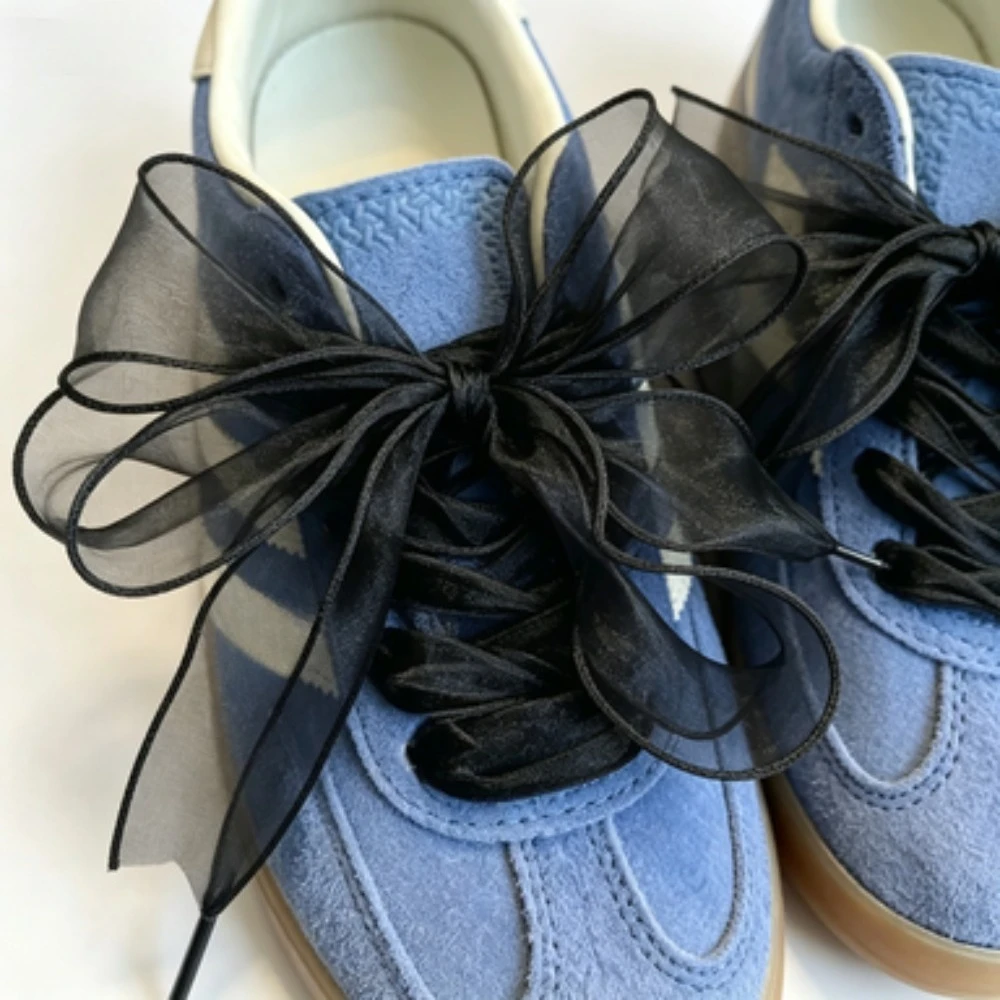 1 Pair 100CM Flat Silk Shoelaces, 4cm Widened Chiffon Yarn Laces for Sneakers Canvas Casual Leather Training Shoes