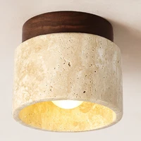 Led Ceiling Lamp Surface Mounted Downlight Japanese Style Stone Wood Light Round 110V220V For Living Room Corridor Porch Balcony 3