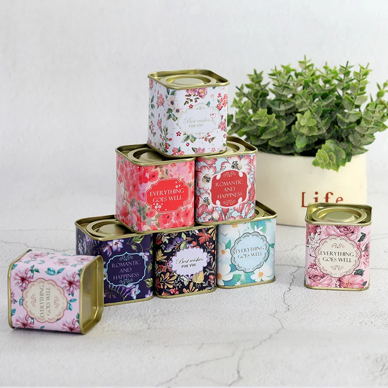 Sealed Storage Box Square Teaware Tea Leaf Can Jar Tin Iron Candy Canister Vintage Jewely Box Kitchen Coffee Sugar Container