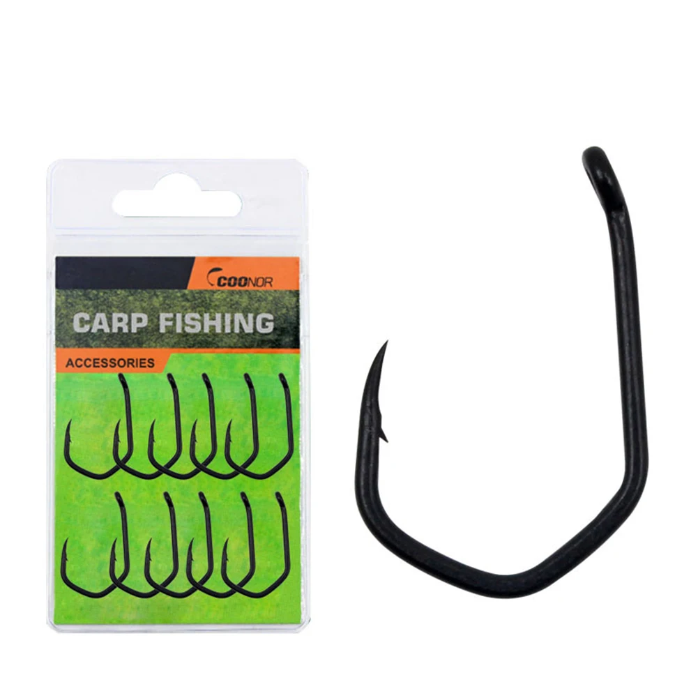 10pcs Carp Fishing Krank Hook Barbed PTFE Coating Super Hook Point High Carbon Steel Fishhooks Tackle Size 2/4/6/8