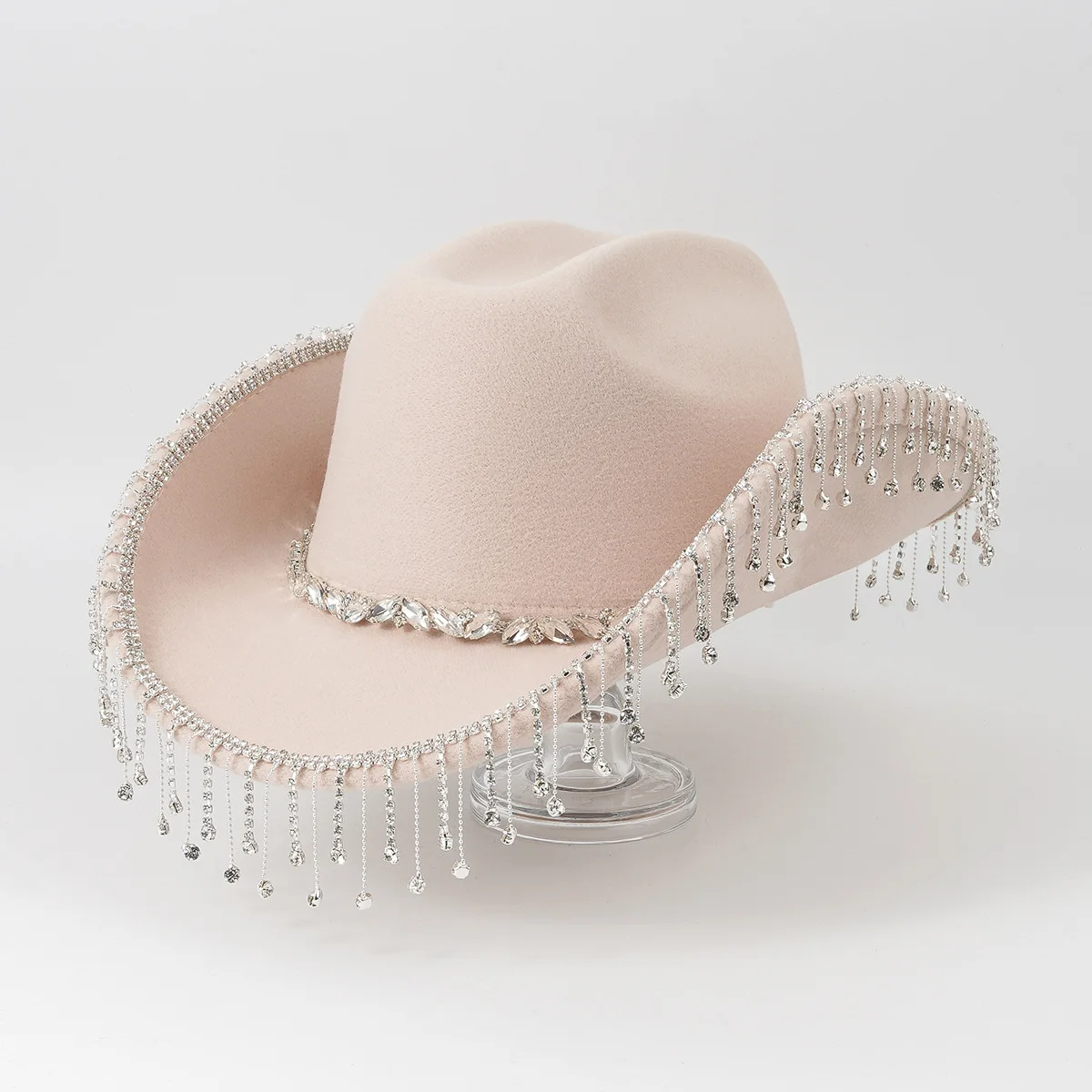 Cowboy Hat with Rhinestone Fringe Wedding Party Hats for Women Men Fedoras hat Feather Letter Accessory Party Denim Hat