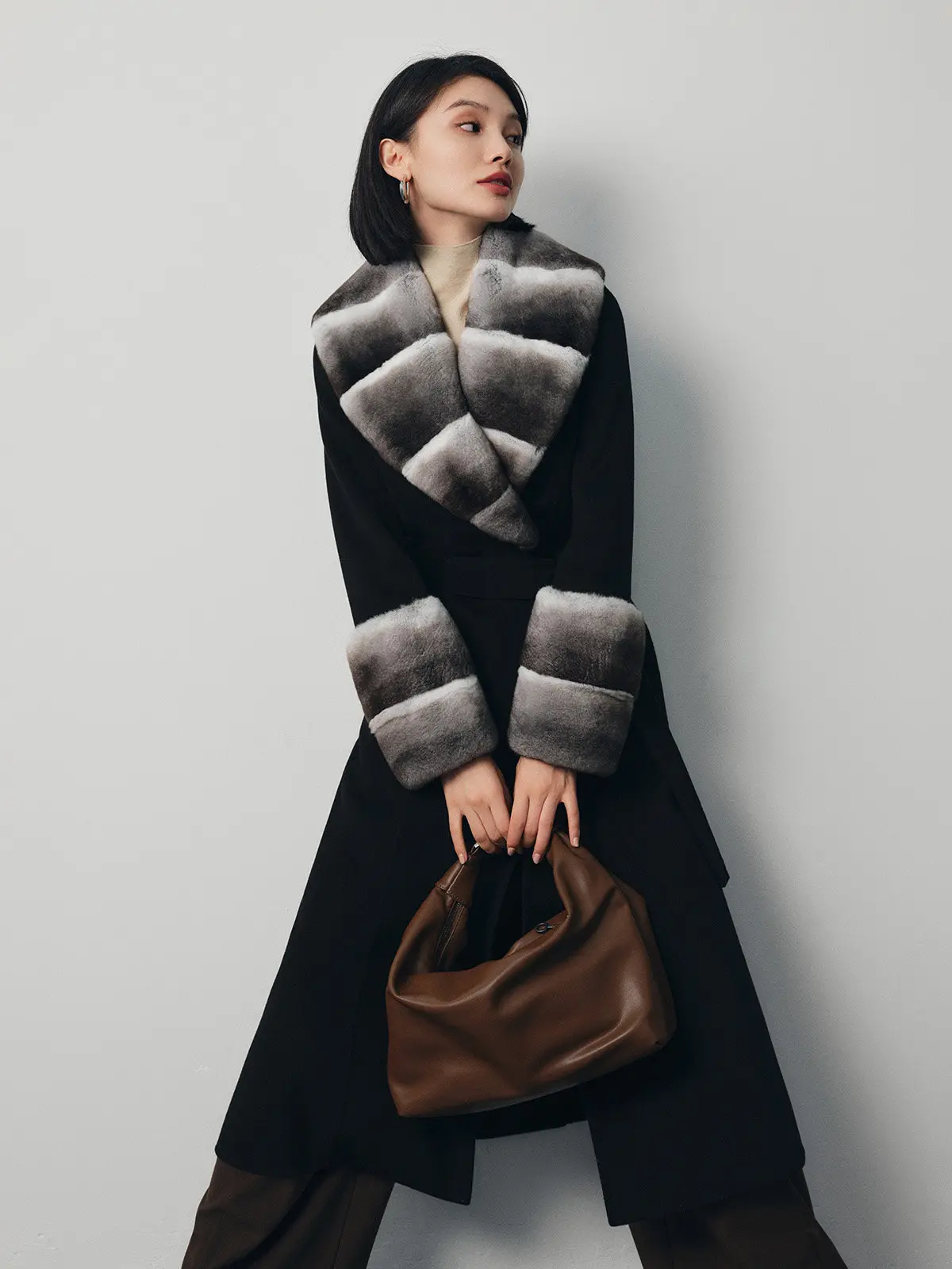 الأخضر الأرجواني الأزرق توتورو الفراء طوق الراقية عكسها معطف من قماش الكشمير سليم صالح طويل عالية الجودة معطف الصوف للنساء