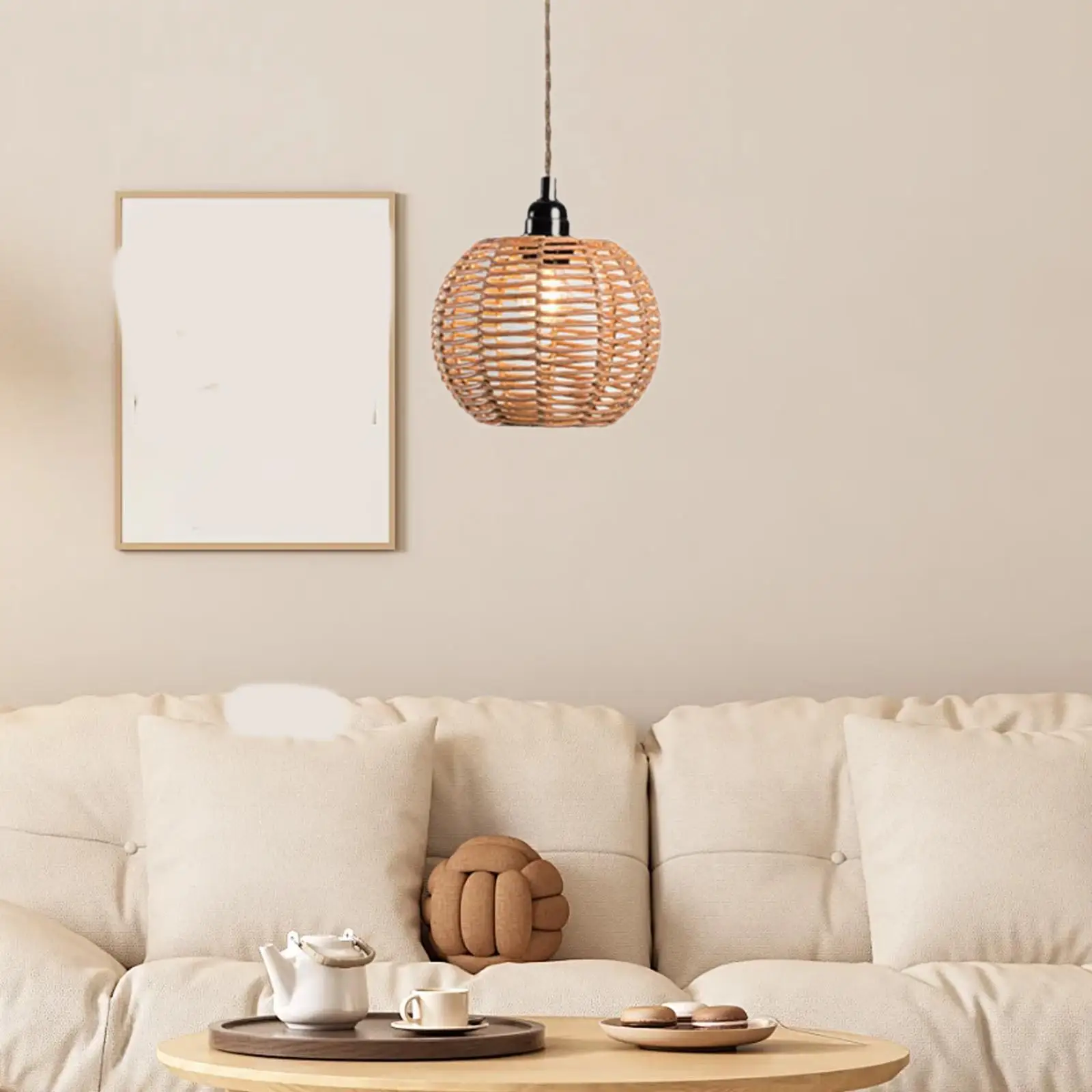 

Handwoven Lamp Shade Basket Chandelier Rustic Housewarming Gift Vintage Lamp Cover for Living Room Bedroom Cafe Teahouse Decor