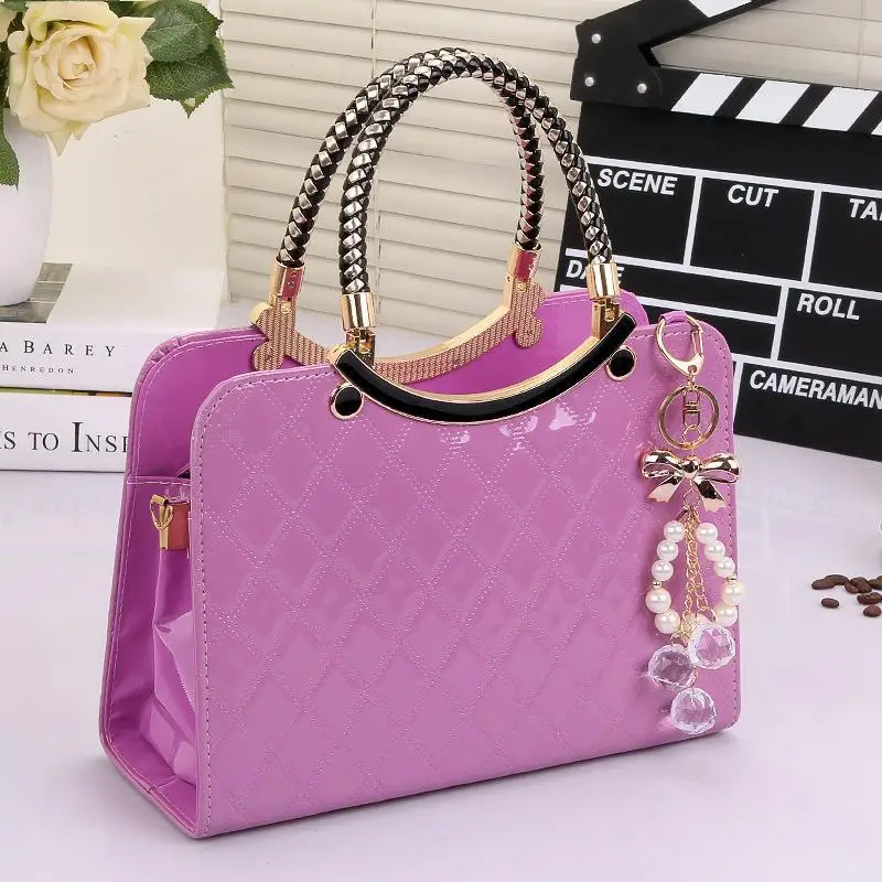 

Patent leather lattice Pearl pendant women handbags designer luxury bag designer shoulder bags hard women bag bolsos de mujer