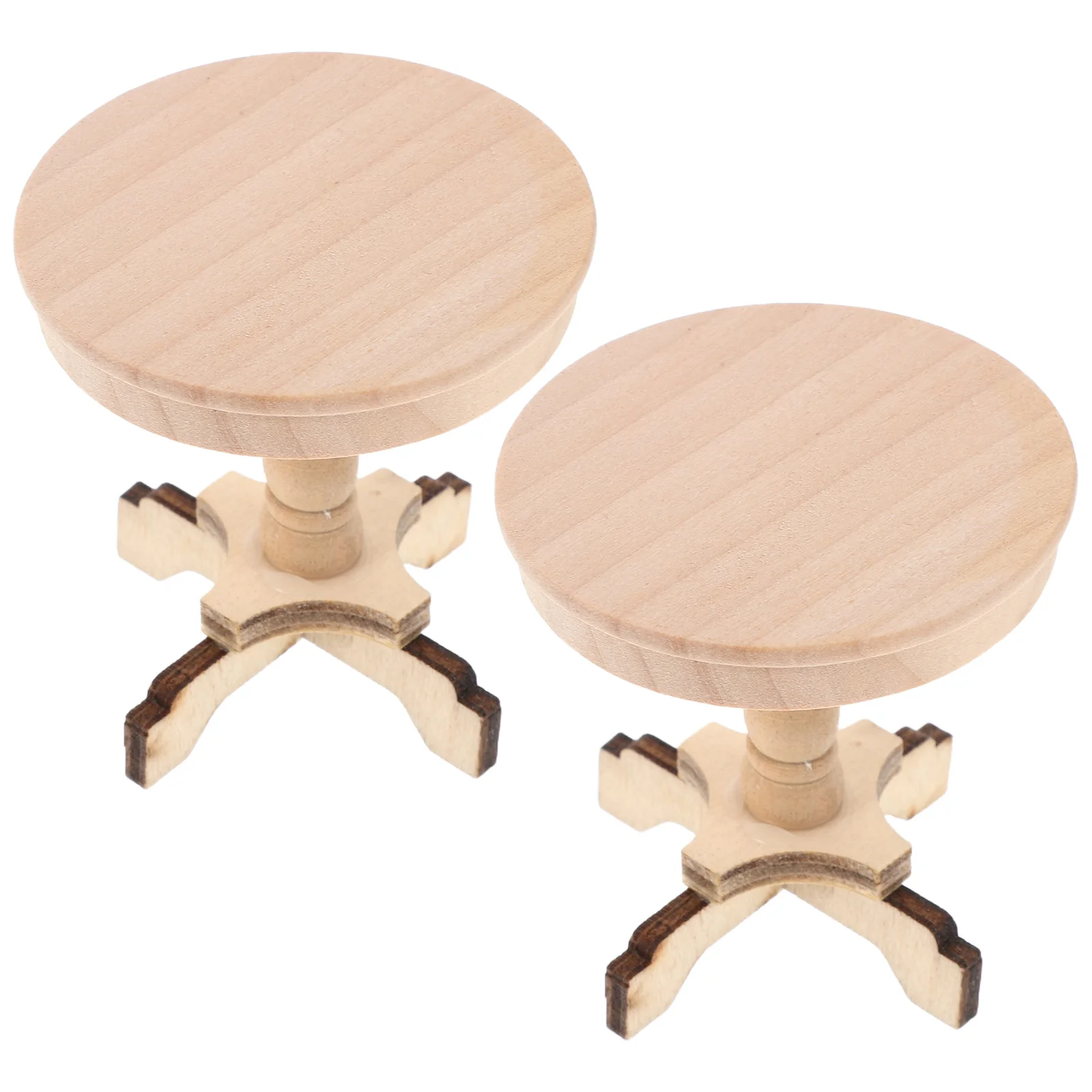 

2Pcs Miniature Wooden Round Coffee Table Set 1:12 Scale Dollhouse Furniture Small Tea Table Living Room Decoration