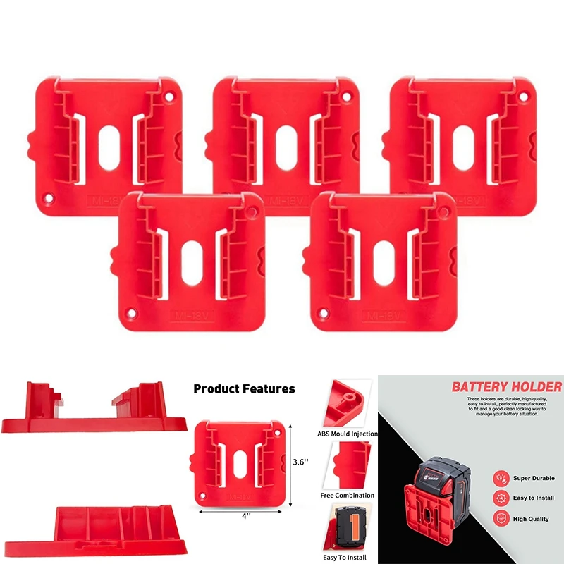 10 Piece Battery Holder For Milwaukee M18 18V Battery, Wall Mount Batteries Storage For Work Van, Shelf, Toolbox Easy To Use