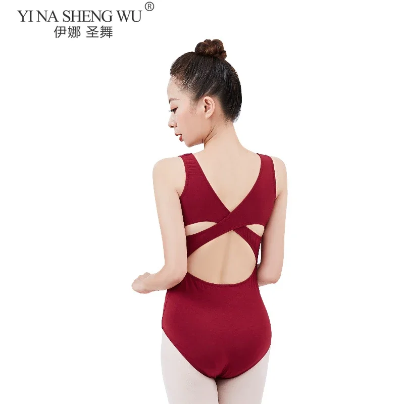 

Танцевальный купальник для девочек, детский балетный танцевальный костюм без рукавов с перекрестной спиной, тренировочный классический балетный комбинезон для взрослых, современный женский костюм