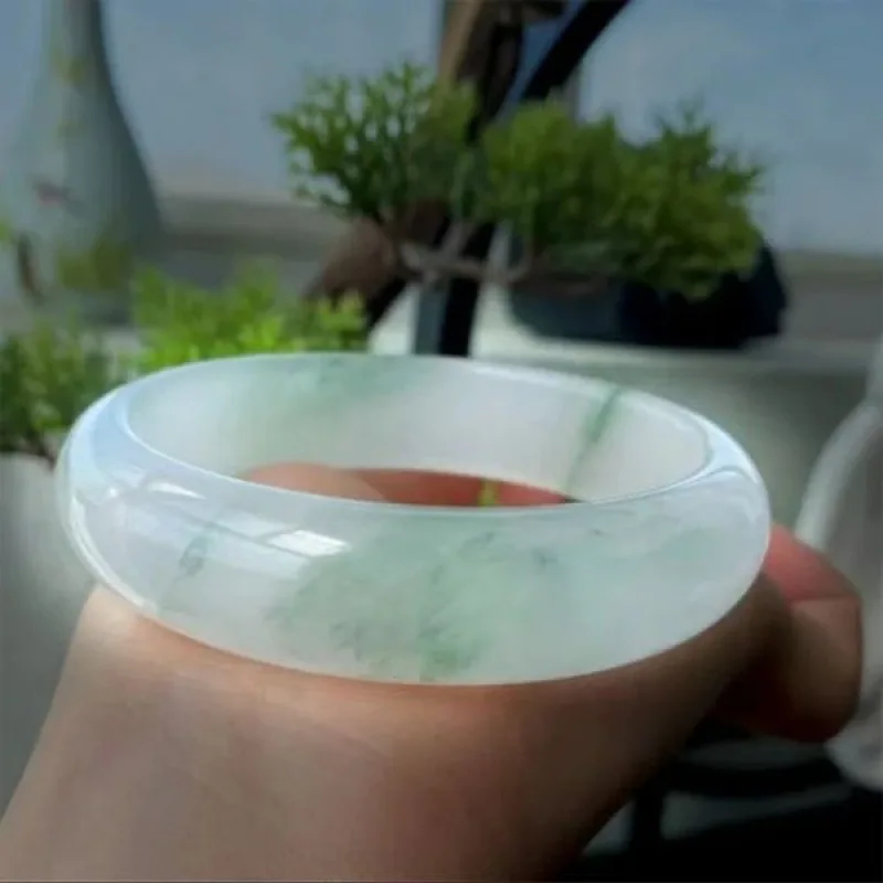 Xinjiang Golden Silk Patterned Jade Flat Bar Bangle Tianshan Ice Green Bracelet