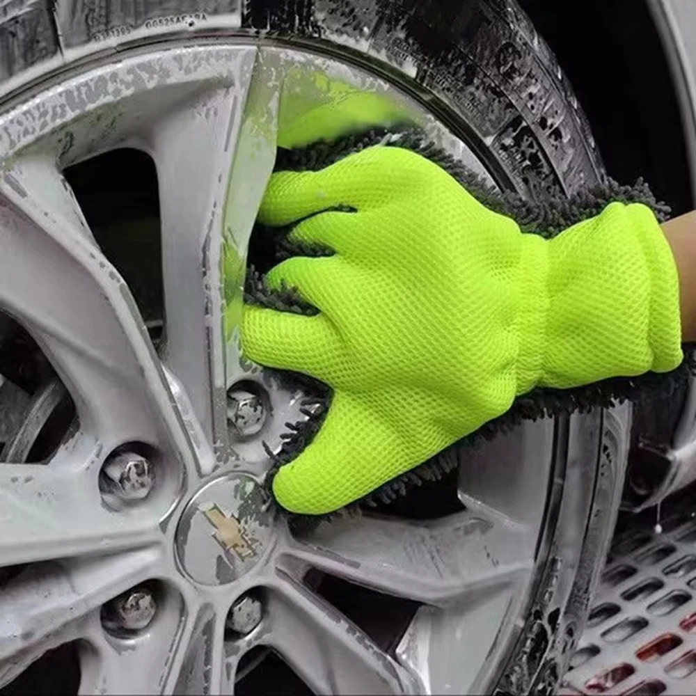 

Car Wash 5-Finger Glove + Plush Waterproof Cleaning Cloth - Specialized Car Brush Rag, Chenille Towel for Wheel Hub Cleaning