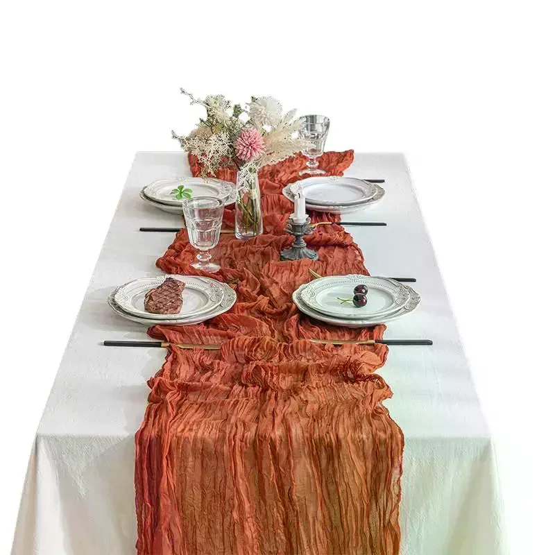 Boho Gauze Table Runner Crinkled: Cheesecloth Wedding Bridal Shower Party Table Decor
