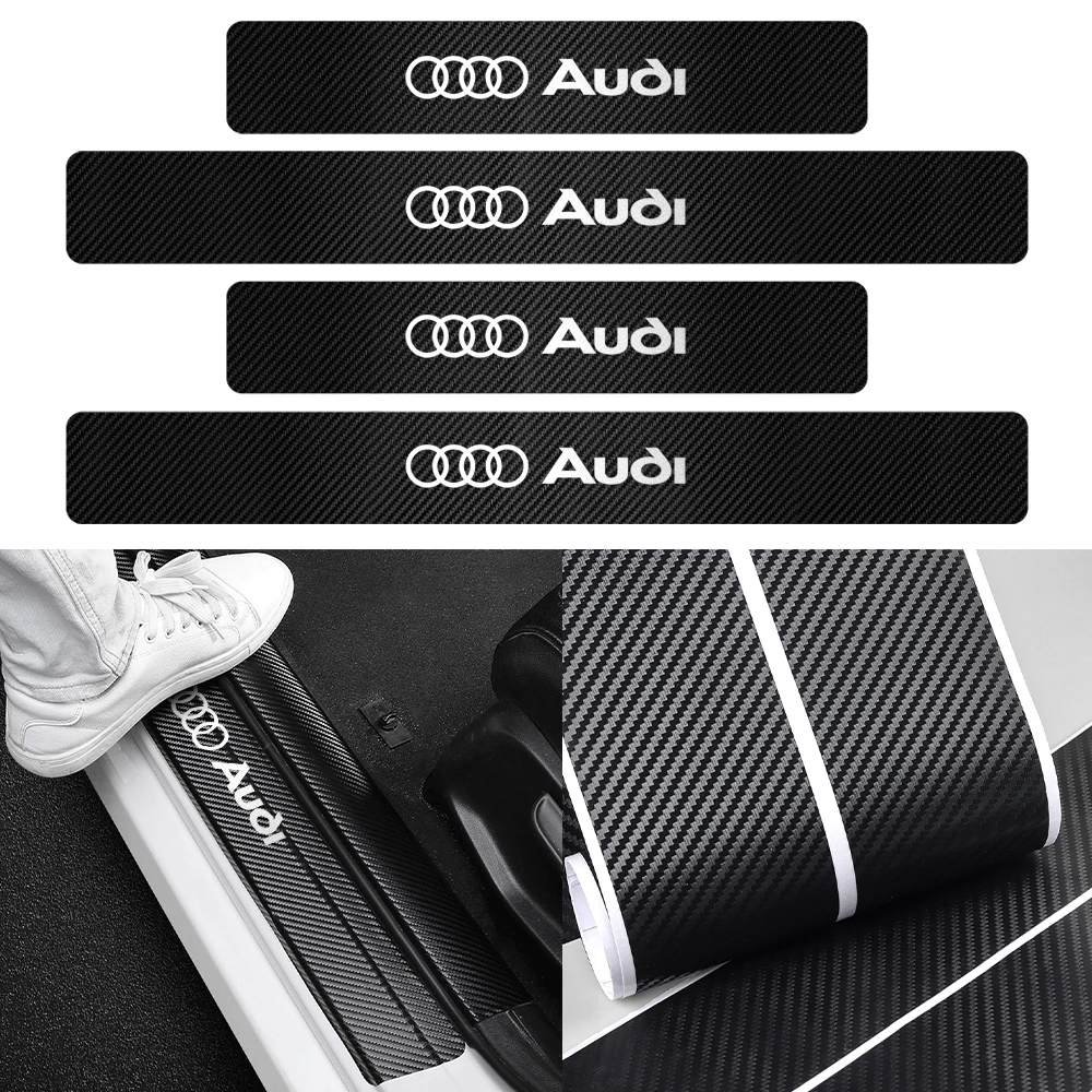 Carbon Fiber Car Door Plate Sill Anti Scuff Protector Film Welcome Pedal Threshold Sticker For Audi  8P 8R Q7 SLine A4 B8 B7 A3