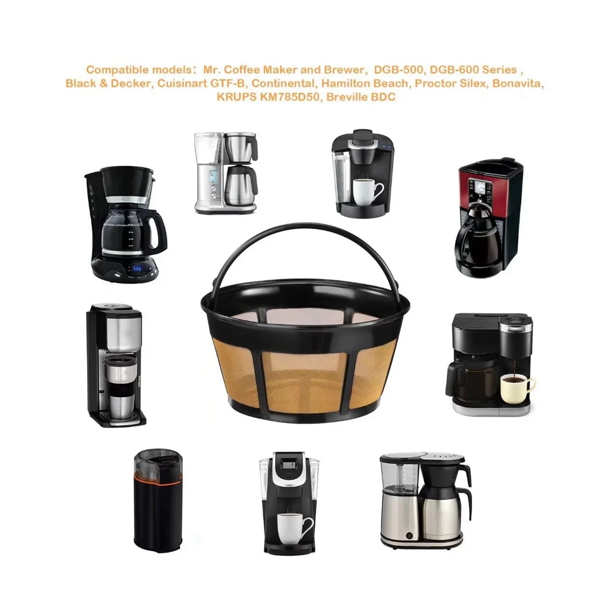 Reusable Coffee Filter, Basket Coffee Filters 8-12 Cup Replacement Coffee Filter with Stainless Steel Mesh Bottom