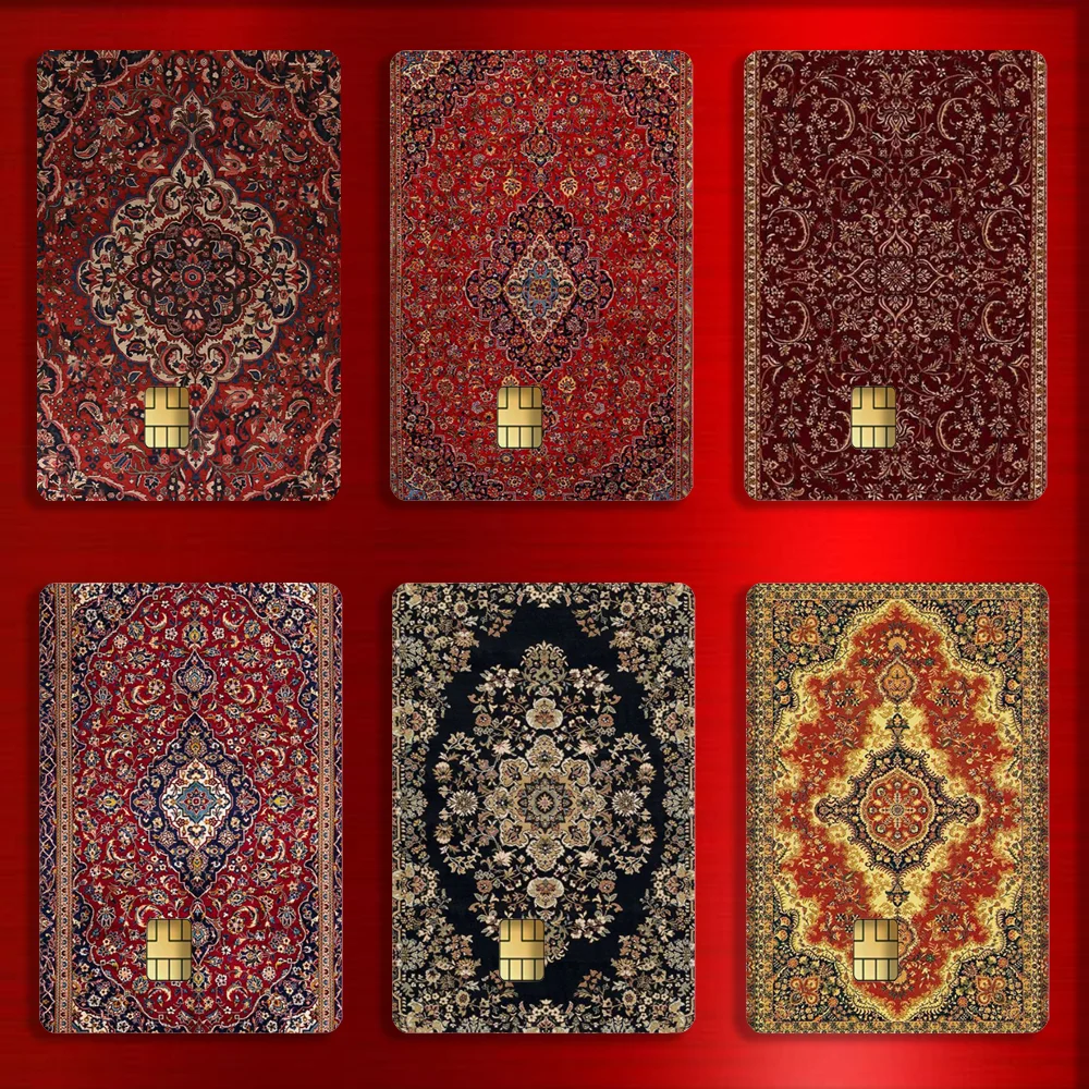 Persian Carpet Floral Pattern Stickers For Debit Bank Credit Cards Metro Bus Pass Sticker Decoration Cover 4PCS Card Skin