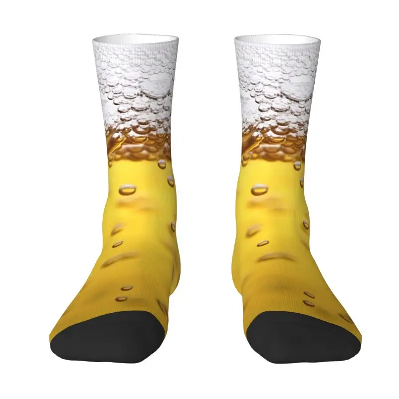 Funny Beer Realistic Bubbles Foam Mens Crew Socks Unisex Fashion 3D Printed Drinking Lover Dress Socks