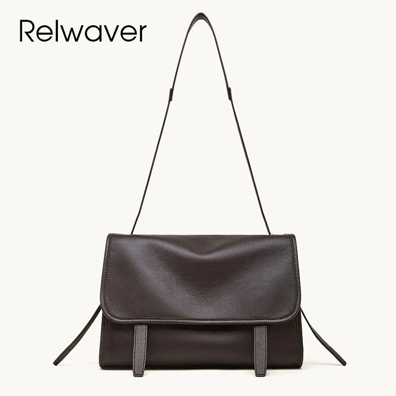 

Relwaver women shoulder bags genuine leather satchels coffee soft women messenger bags 2026 spring summer new chic women bag
