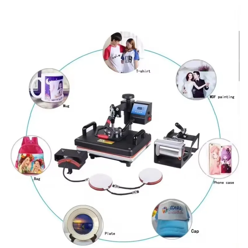 STLF High Quality Sublimation Machine 6 in 1 Combo Heat Press Machine T-shirt logo Mug Hat Plate Heat Transfer Machine Multi-fun