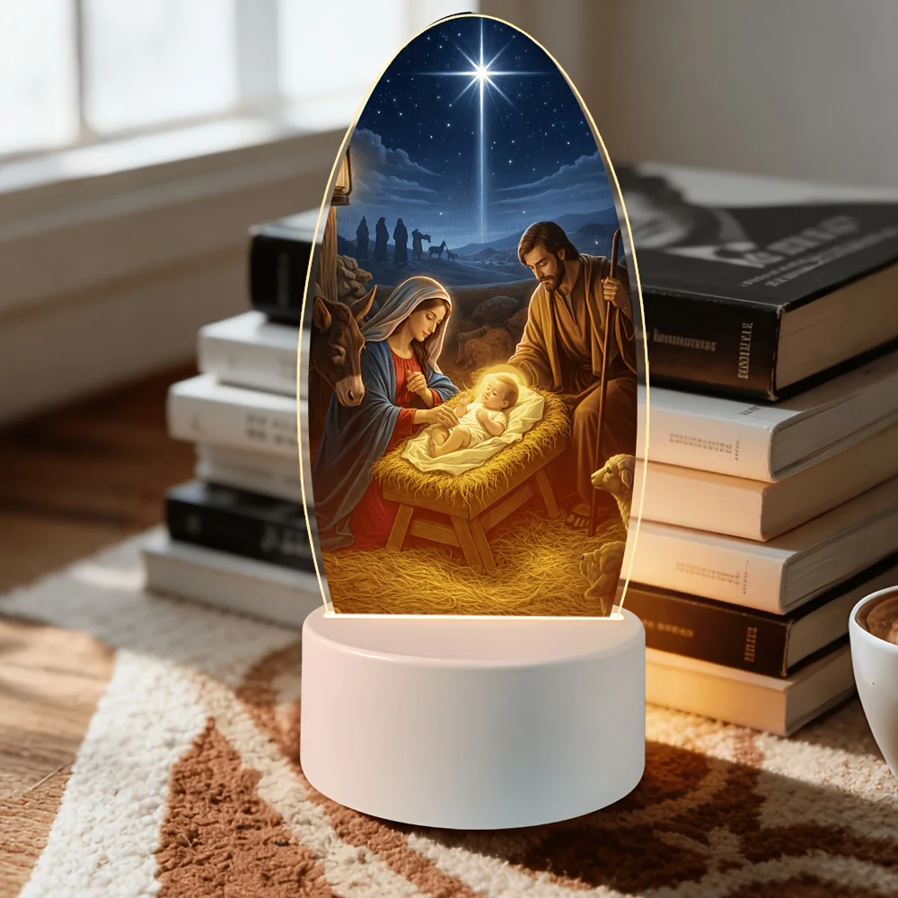 Veilleuse décorative représentant la scène de la Nativité – un luminaire décoratif très prisé pour Noël et Thanksgiving, idéal pour les coins de prière.