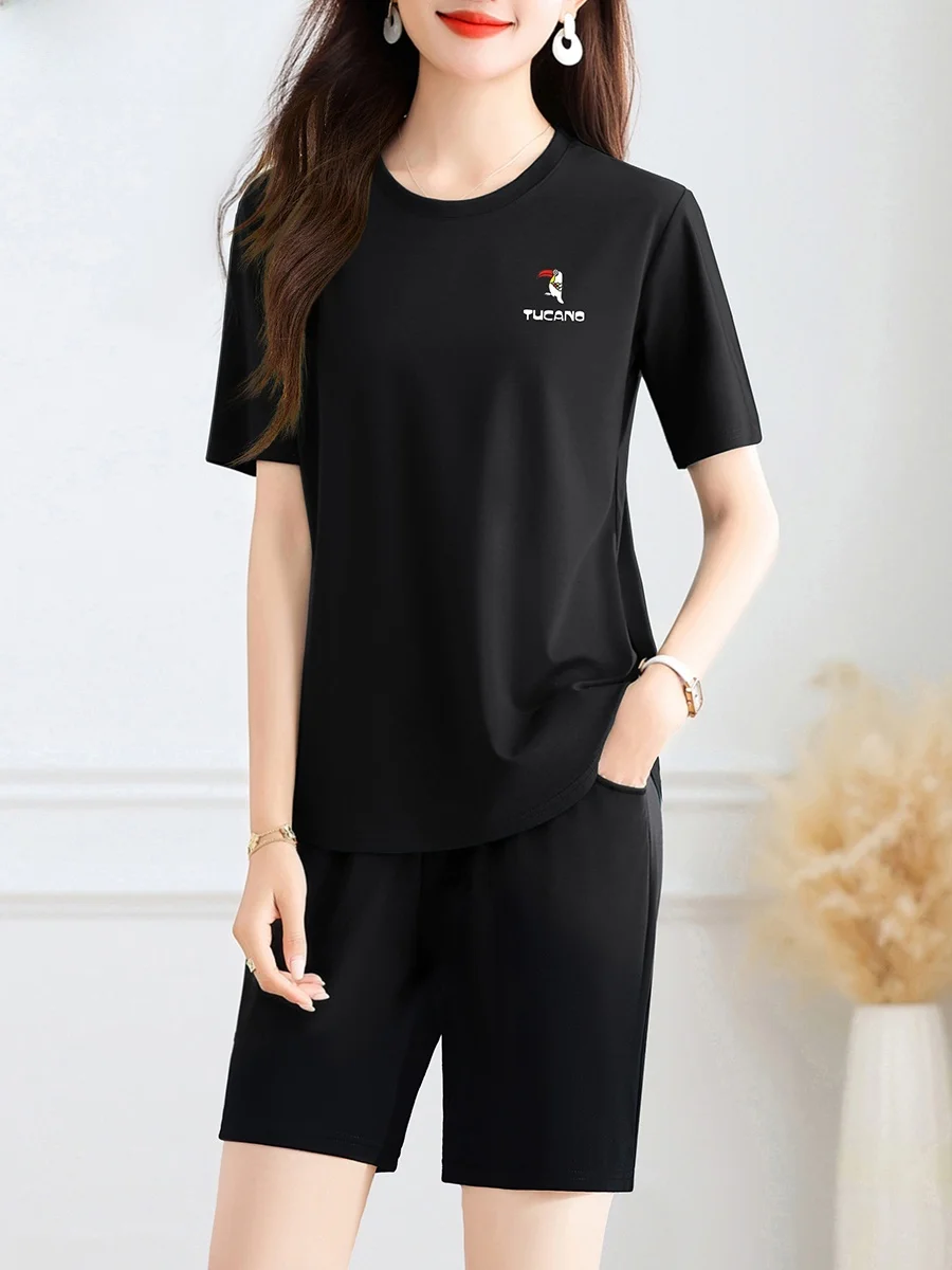 TUCANO glace soie Qui sec sport ensemble femmes 2025 nouvel été ort Sve orts Faion course deux pièces ensemble rond Ne