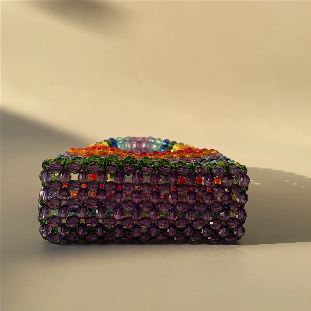 Customized Candy Rainbow Ins Handmade Beaded DIY Colorful Lollipop Small Bag Weaving Female Diagonal Underarm Bead Tote