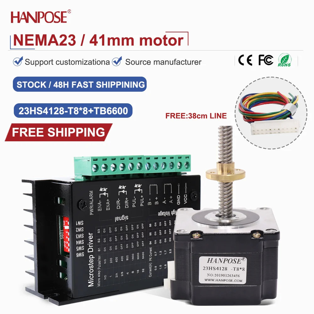 

NEMA23 output screw stepper motor 23HS4128-T8*8+TB6600drive 2.8A 100-400mm trapezoidal screw trapezoidal thread