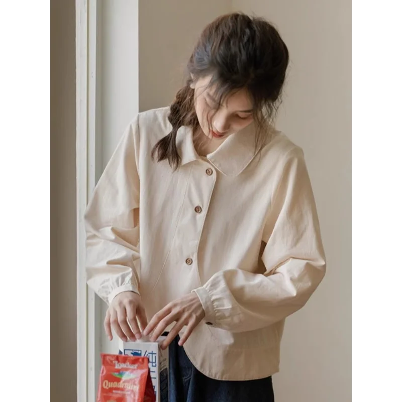 

Slim Design Forest Shirt Tops for Women with Polo Collar