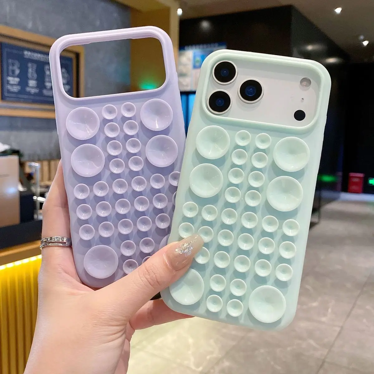 

Phone Case For iPhone 17 16 15 14 13 Pro Max New INS Bathroom Kitchen Mirror Smooth Wall Surface Suction Cup Protective Cover