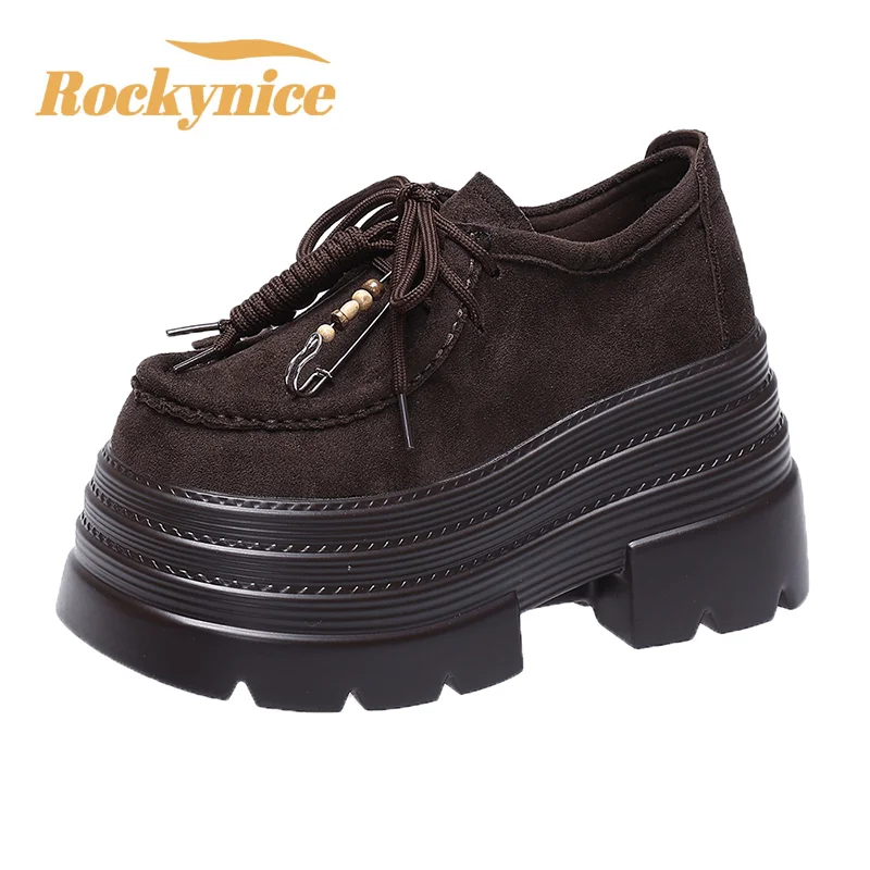 

Дизайнерские новые осенние женские кожаные кроссовки-лодочки, повседневная обувь на высокой платформе 10 см на шнуровке, прогулочная обувь на толстой подошве, Zapatos Mujer