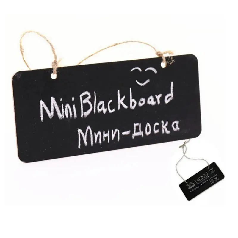 Wooden Hanging Chalkboard Sign, Rectangle Rustic Erasable Blackboard, Memo Message Display for Wedding Bar Home Decoration