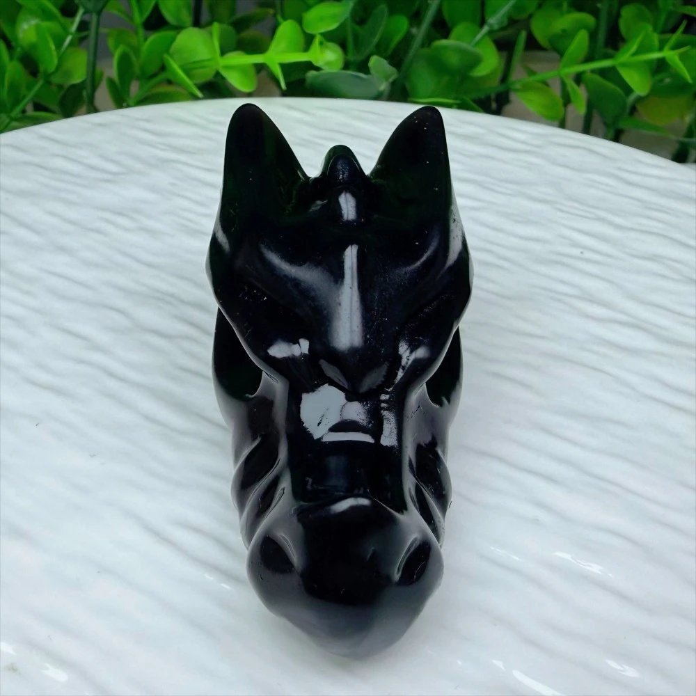 1pc Natural Black Obsidian Dragon Skull Carved Statue, 2.36 inches  Dragon Head Sculpture Quartz Crystal