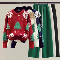 Two Pieces Set Christmas Elegant Women's Sets Sweater Youthful woman Clothes Long Sleeve Tops Sweatshirts Knitwear Pants Sets