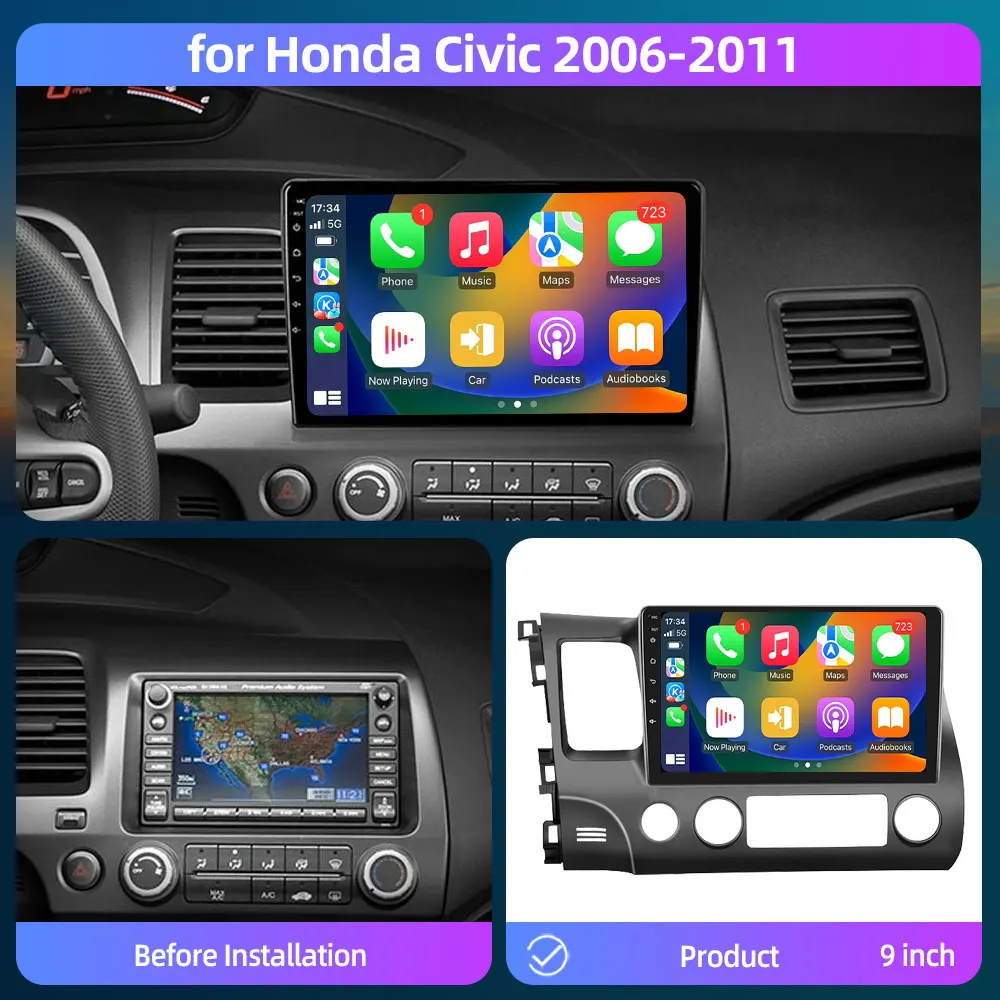 Jundof Android 11 Car Stereo Radio for Honda Civic 8 2006 - 2011 Multimedia Video Player Navigation GPS 2 Din 4G WiFi Audio DVD