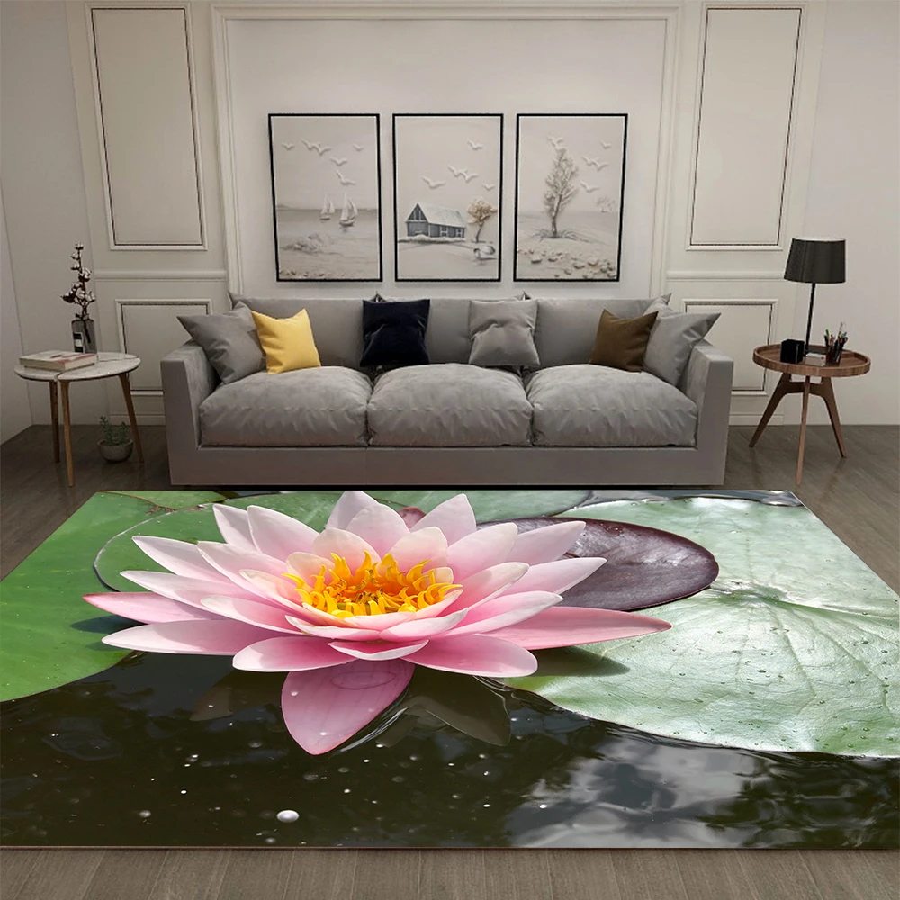 New Lotus Blooming Pattern Carpet Home Decoration Living Room Carpet Teenager Literature Room Decoration Furry Carpet Non-slip