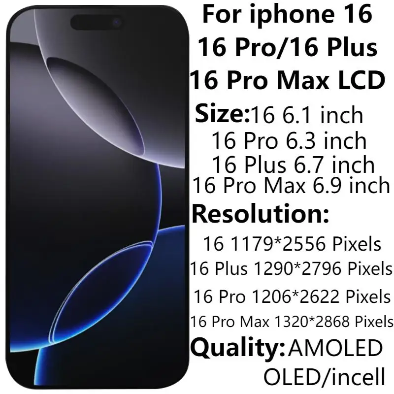 AAA+ getestet OLED/AMOLED für iPhone 16 Pro Max/16 Pro/16 Plus/16 LCD Display 3D Touch Digitizer