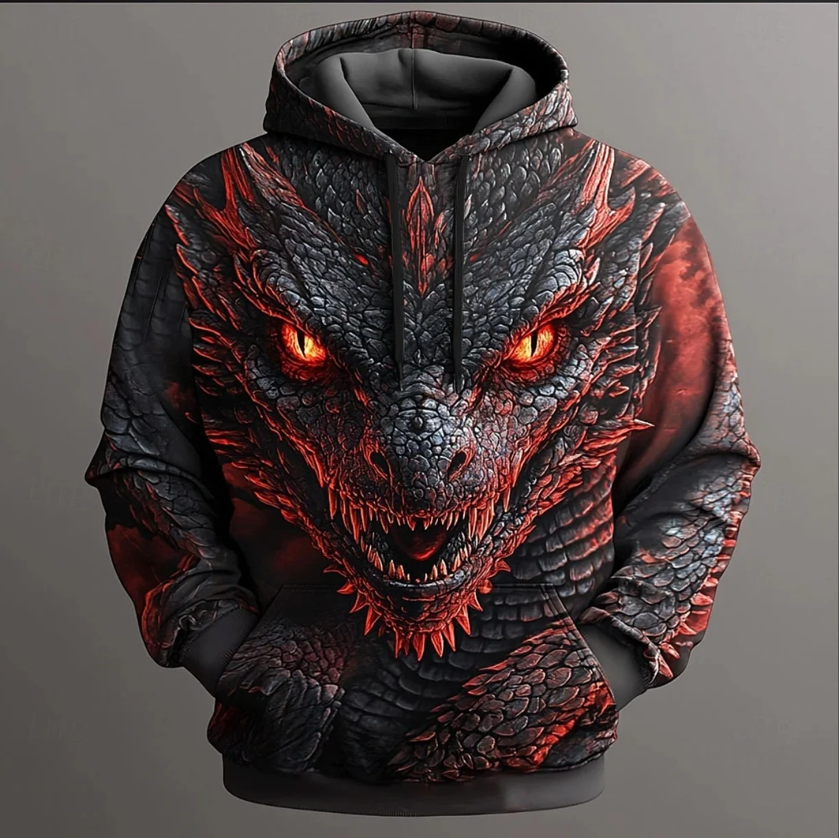 Retro Dragon Pattern Men's Hoodies 3D Print Creative Design Long Sleeve Casual Pullover Fashion Cool Oversize Breathable Clothes