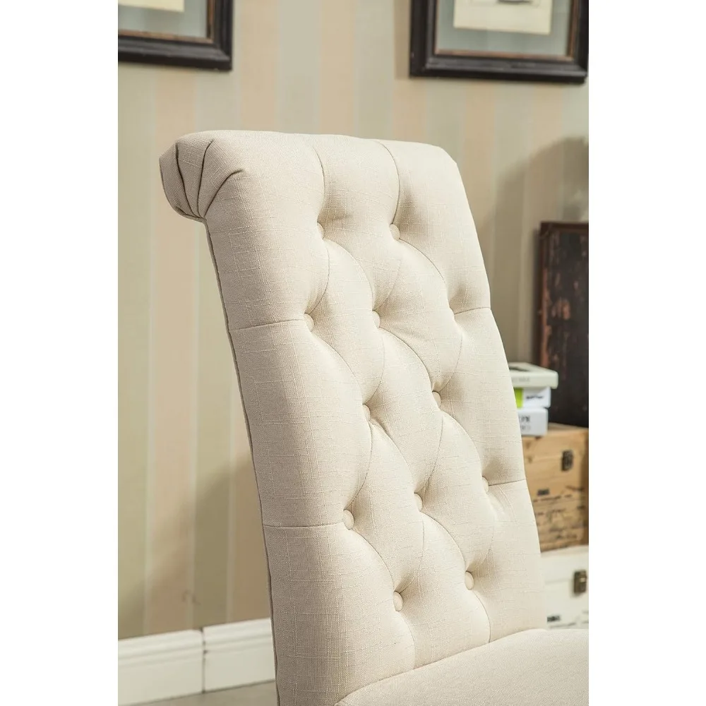 Set of 2 Solid Wood Tufted Parsons Dining Chairs in Tan, Modern and Durable