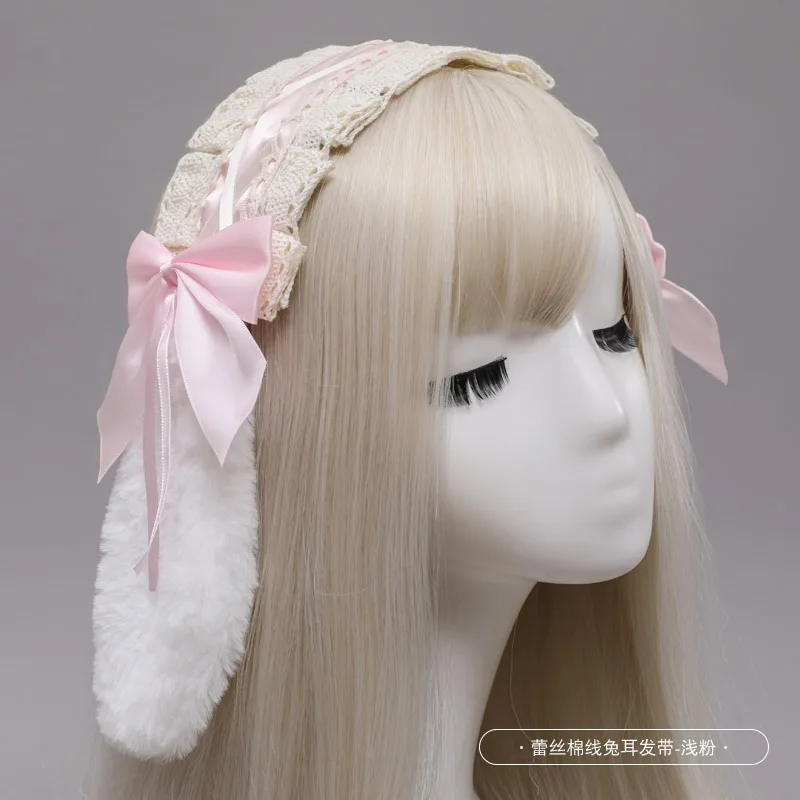 Cute Girls Women Plush Lace Ribbon Lolita Headband Bunny Dropped Ears Hair Band Comic-Con Cosplay Props Rabbit Ears Headwear