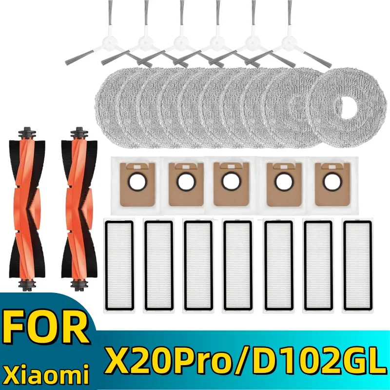 

Compatible Xiaomi Robot Vacuum X20 Pro/D102GL Parts Accessories Main Brush Side Brush Hepa Filter Mop Cloth Dust Bag Replacement