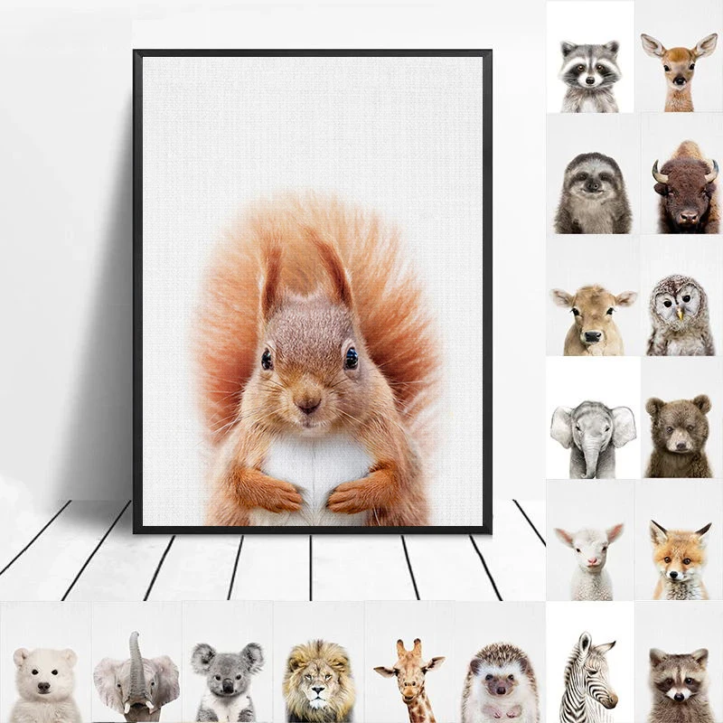 Squirrel Elephant Bunny Giraff Canvas Poster for Child Nursery Wall Picture Print Animal Canvas Painting Nordic Kid Baby Bedroom