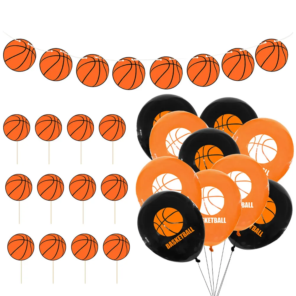 

33pcs Basketball Themed Bright Latex Party Decor Set For Birthday Banquet Home Ornaments Cake Insert Decorative Supplies