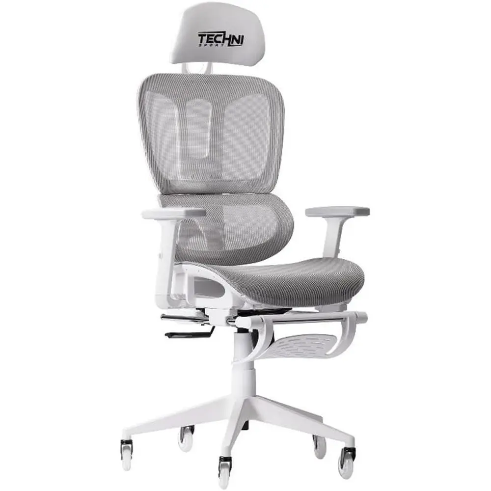 Silla de juego de malla blanca con reposapiés 2.0