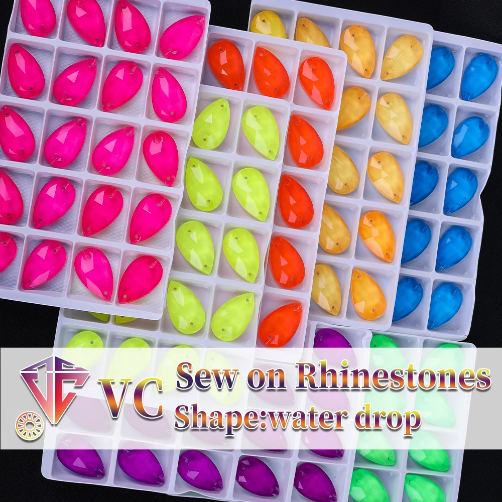VC Neon Fluorescent Water Drop Sew on Rhinestone Water Drop Sewing Diamond Glass Diamond Flatback DIY Accessories Wedding